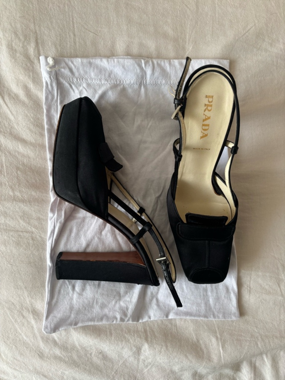 Prada Black and Ivory Slingback Heels - Picture 2 of 7